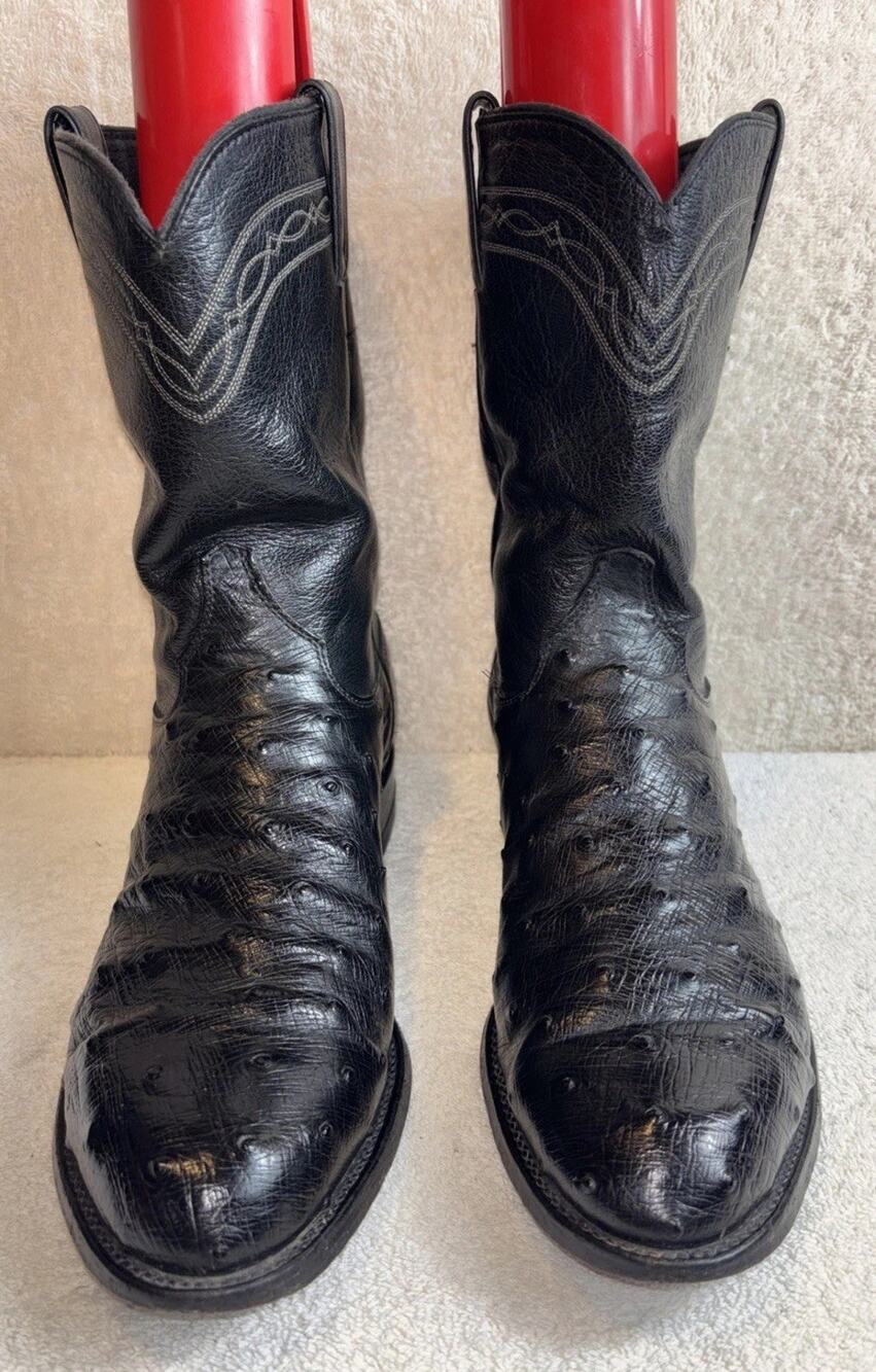 Justin Full Quill Ostrich Boots Men Size 11 D Black Leather Western 3171